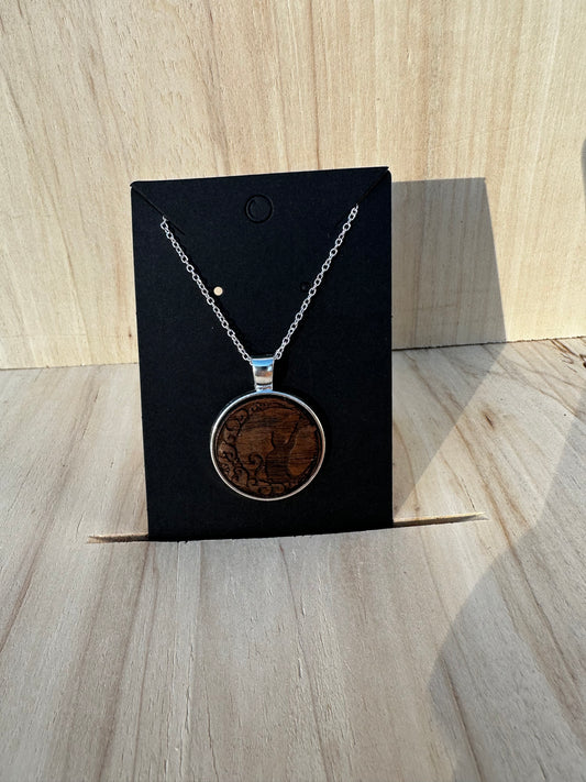 Moon Cat Pendant Necklace - walnut